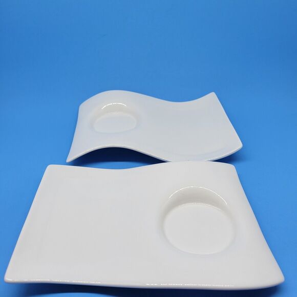 Villeroy And Boch New Wave Caffe Large Au Laite 6" W x 9"L White Snack Plates EC - Picture 1 of 8
